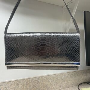 Michael Kors Tilda clutch gunmetal snakeskin embossed leather detachable strap